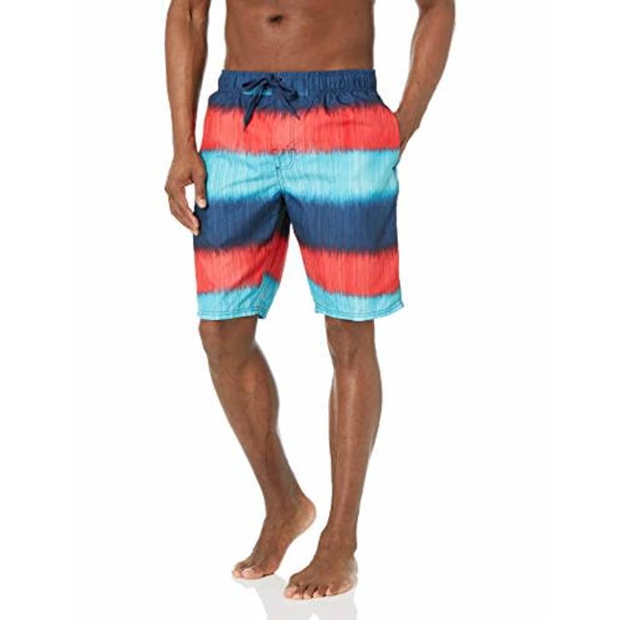 Kanu Surf Men's Mirage Swim Trunks (Regular & Extended Sizes), Zipline Navy/Red, Medium for $20
