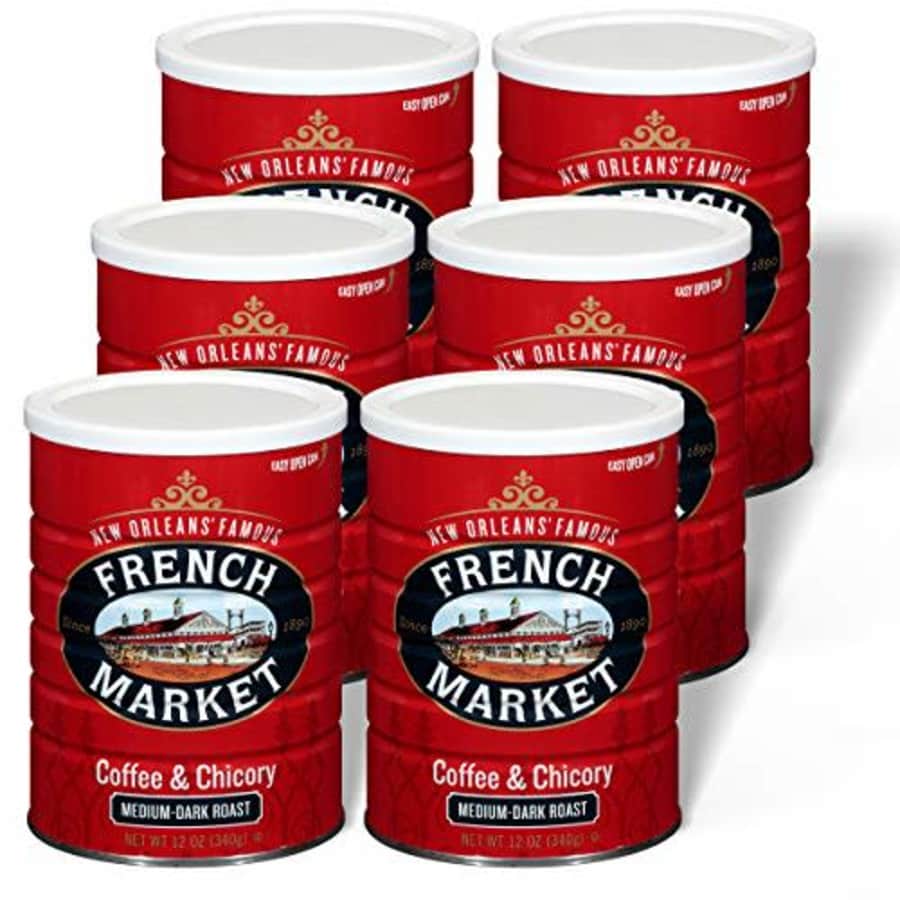 French Market Coffee, Coffee and Chicory, Medium-Dark Roast Ground Coffee, 12 Ounce Metal Can (Pack for $50 French Market Coffee, Coffee and Chicory, Medium-Dark Roast Ground Coffee, 12 Ounce Metal Can (Pack for $50