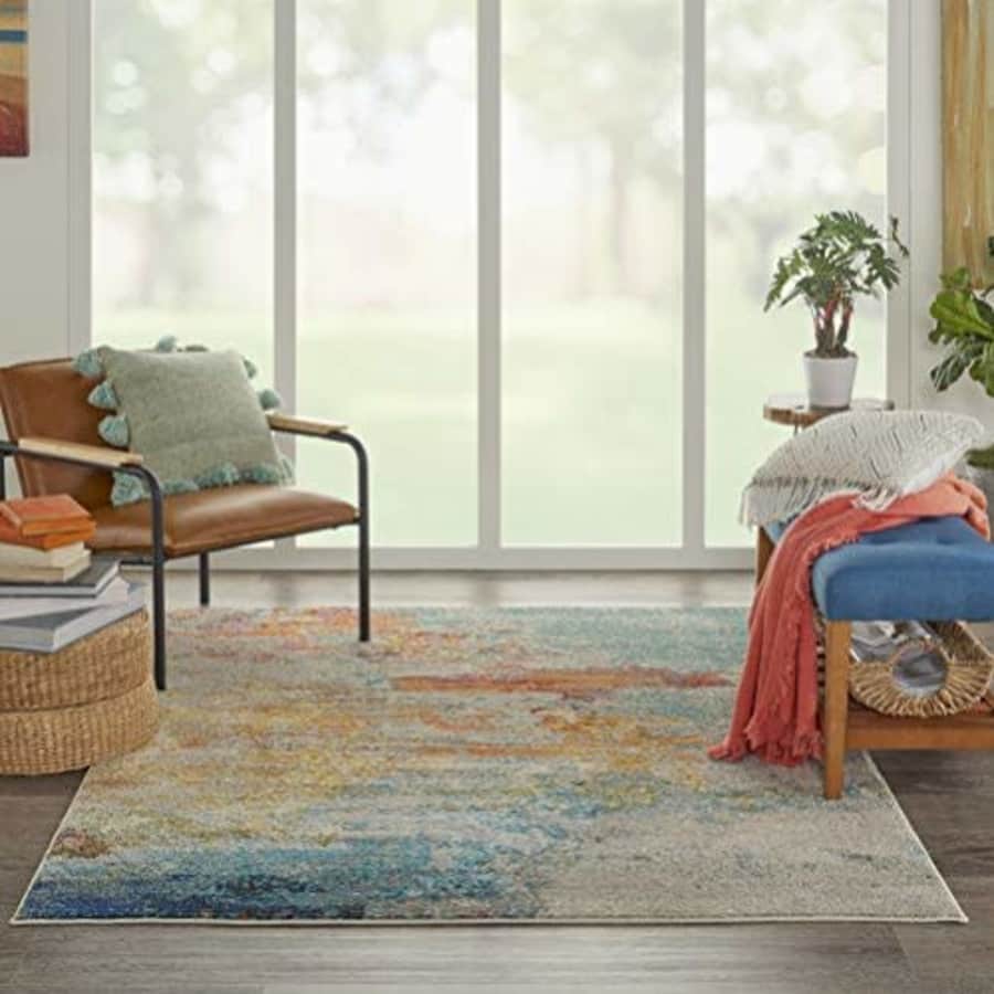 Nourison Celestial Modern Abstract Area Rug, 5'3" x 7'3" (5x7), Sealife Multicolor Grey for $86