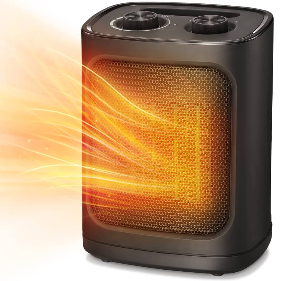 Compact 950W/1500W Ceramic Space Heater w/ Thermostat for $20