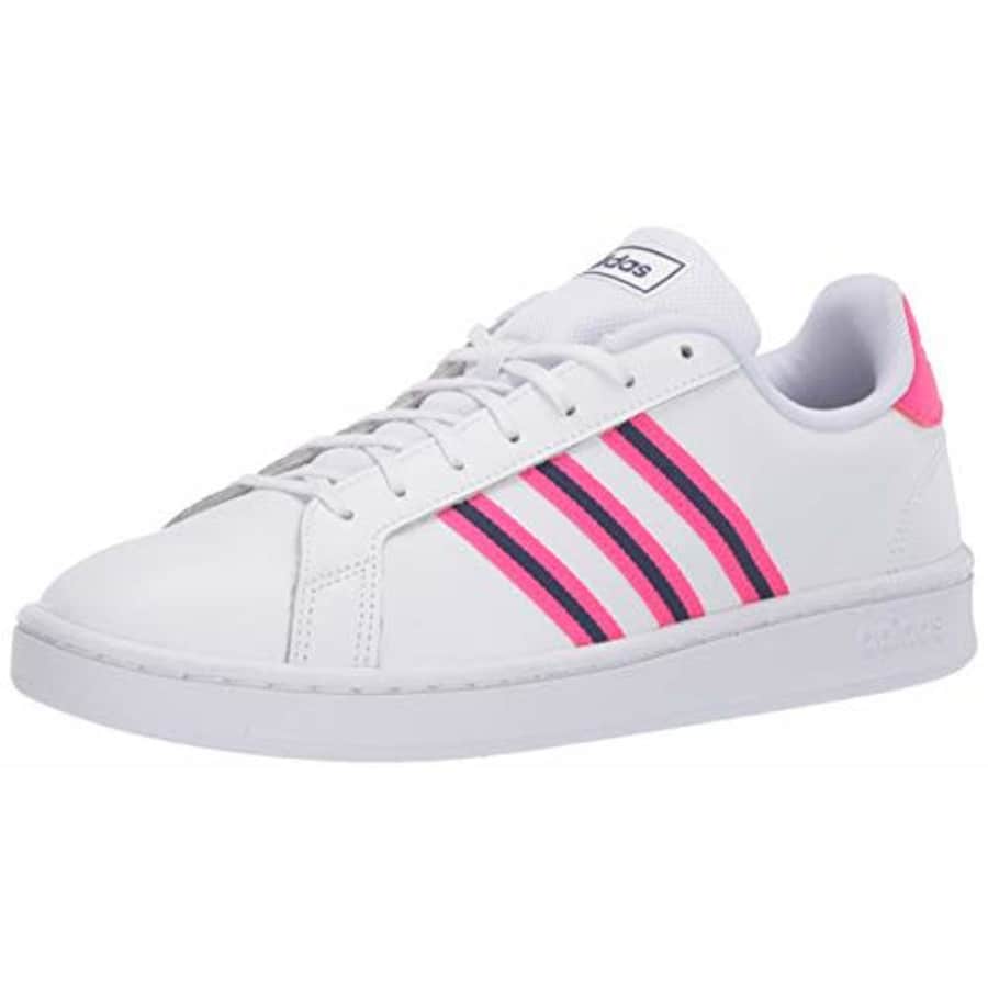 adidas Women's Grand Court Sneaker, ftwr White/Shock Pink/Tech Indigo, 7 M US for $60