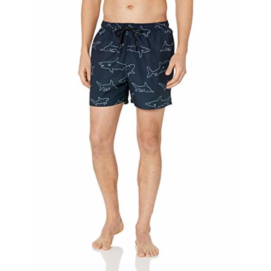 28 Palms Men's 4.5" Inseam Tropical Hawaiian Print Swim Trunk, Navy Shark, Small for $7