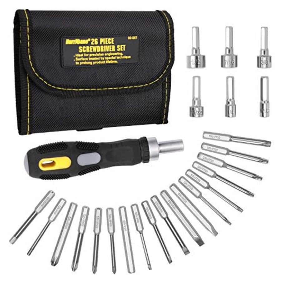 Hurricane 26 Piece Ratcheting Screwdriver Set with Chrome Vanadium Steel Bits, Durable Nylon Pouch for $10 Hurricane 26 Piece Ratcheting Screwdriver Set with Chrome Vanadium Steel Bits, Durable Nylon Pouch for $10