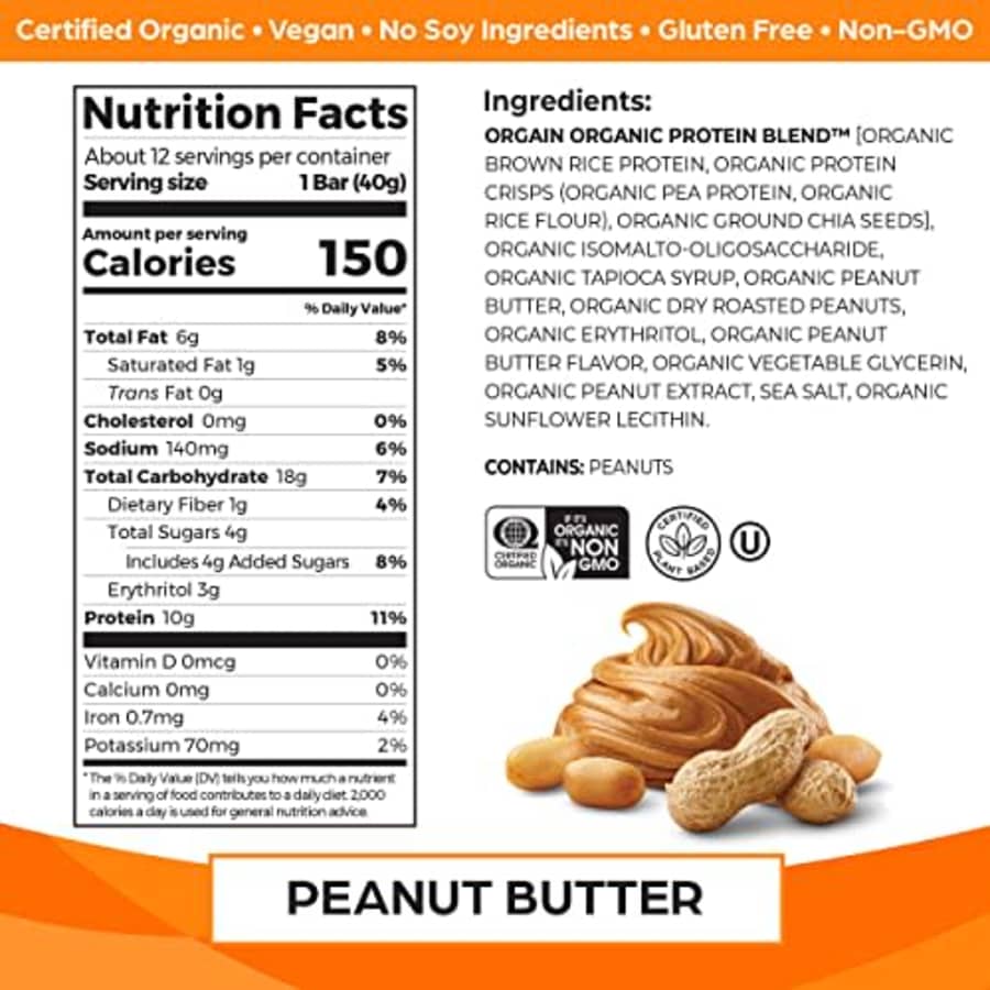 Orgain Organic Plant Based Protein Bar, Peanut Butter - 10g of Protein, Vegan, Gluten Free, Non for $18 Orgain Organic Plant Based Protein Bar, Peanut Butter - 10g of Protein, Vegan, Gluten Free, Non for $18