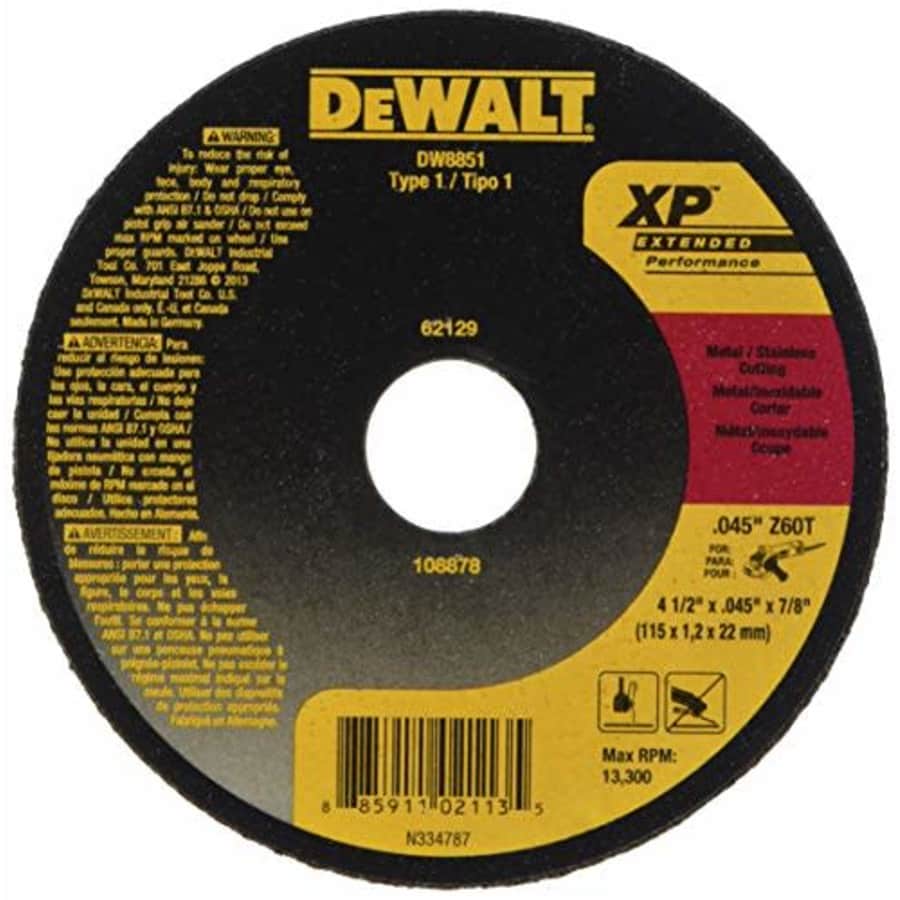 DEWALT Cutting Wheel, 4-1/2-Inch, 5-Pack (DW8851B5) for $17 DEWALT Cutting Wheel, 4-1/2-Inch, 5-Pack (DW8851B5) for $17