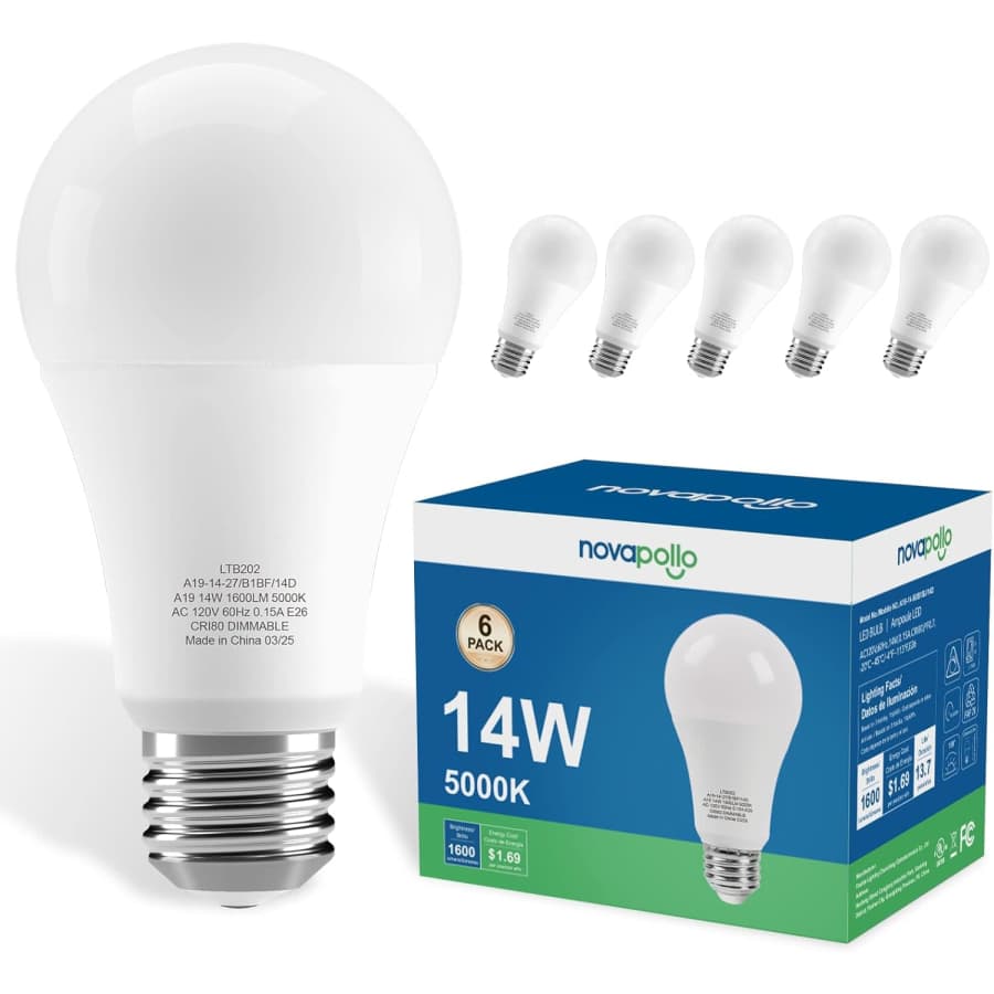 Novapollo A19 14W LED Light Bulb 6-Pack for $11 Novapollo A19 14W LED Light Bulb 6-Pack for $11