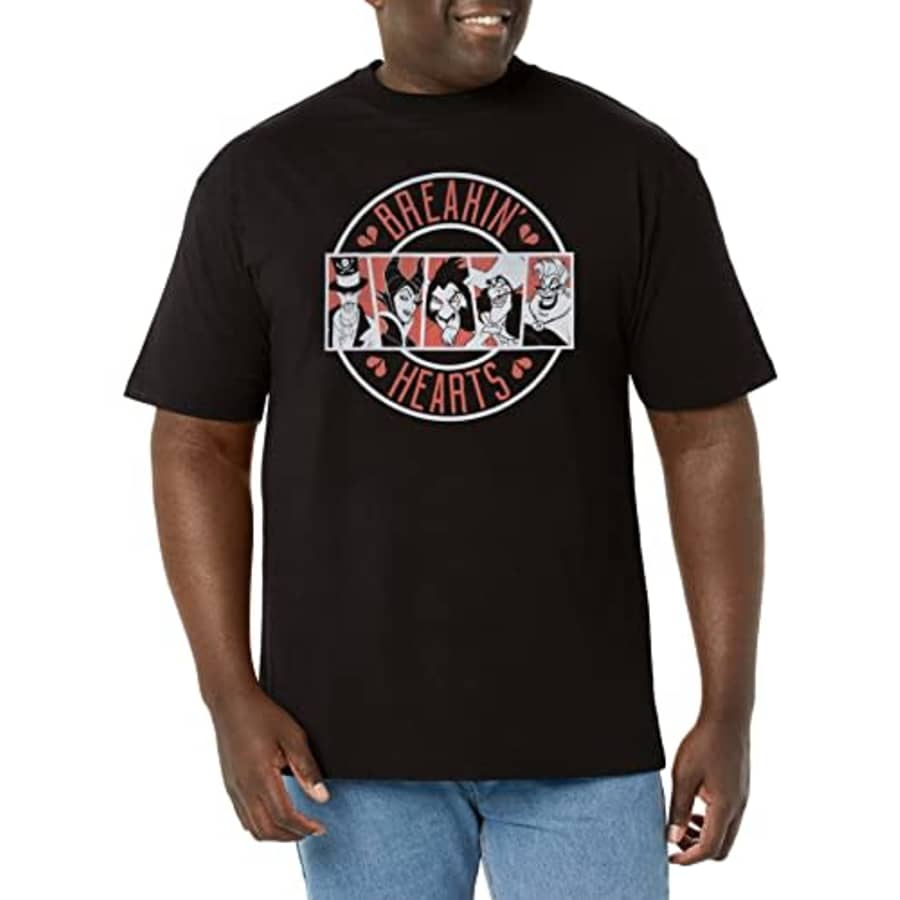 Disney Big & Disney Breakin Heart Villains Men's Tops Short Sleeve Tee Shirt, Black, X-Large for $22