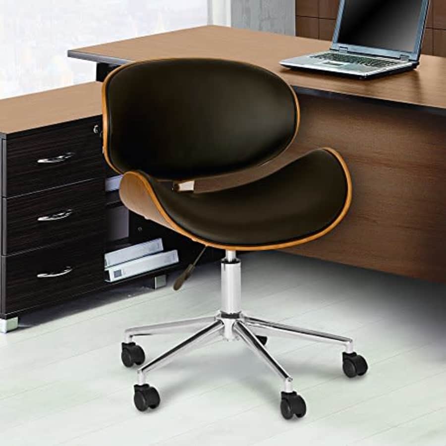 Armen Living Daphne Office Chair in Black Faux Leather and Chrome Finish for $99