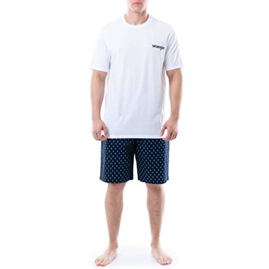 Wrangler Men's Jersey Top and Micro-Sanded Cotton Shorts Pajama Sleep Set, White/Navy Cactus for $30 Wrangler Men's Jersey Top and Micro-Sanded Cotton Shorts Pajama Sleep Set, White/Navy Cactus for $30