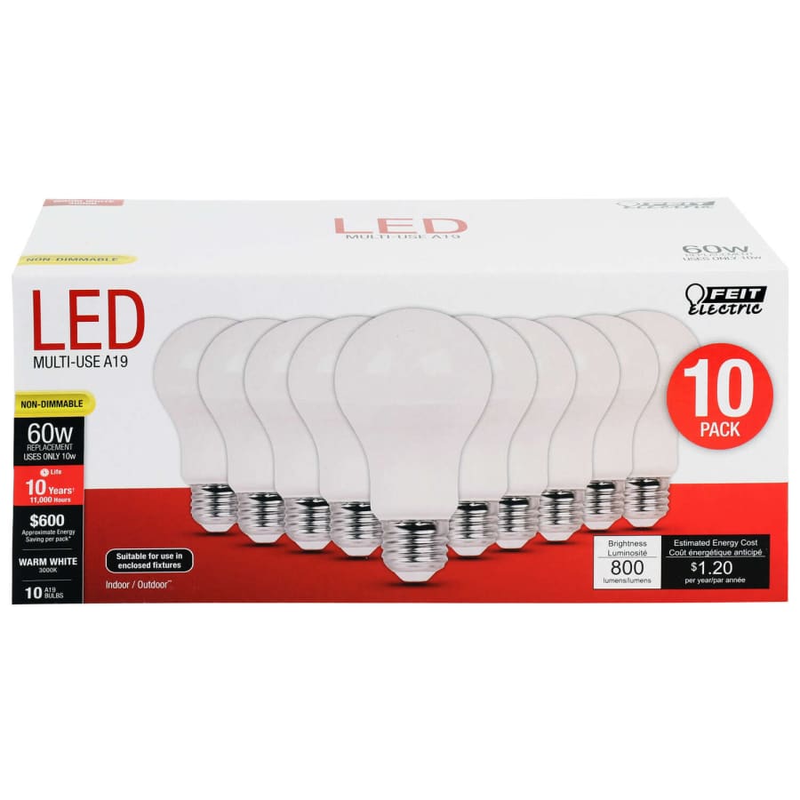 Feit Electric 10W (60W-Equivalent) LED Bulb 10-Pack for $10 Feit Electric 10W (60W-Equivalent) LED Bulb 10-Pack for $10
