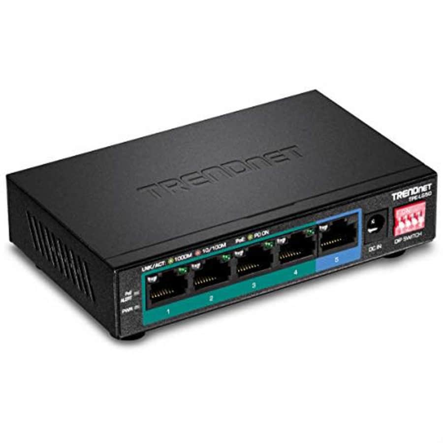 TRENDnet 5-Port Gigabit Long Range PoE+ Switch, TPE-LG50, 4 x PoE+ Ports, 1 x Gigabit Port, Camera for $43 TRENDnet 5-Port Gigabit Long Range PoE+ Switch, TPE-LG50, 4 x PoE+ Ports, 1 x Gigabit Port, Camera for $43