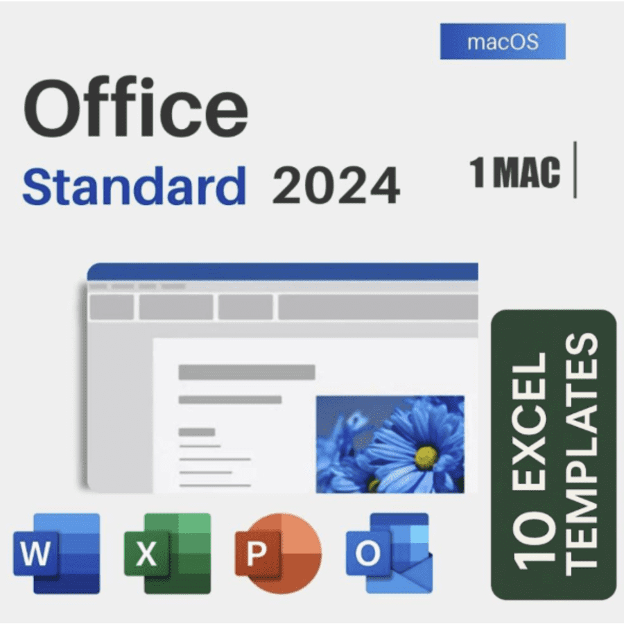 Microsoft Office Standard 2024 for Mac Lifetime 1-Device License + 10 Excel Sheets Templates for $20