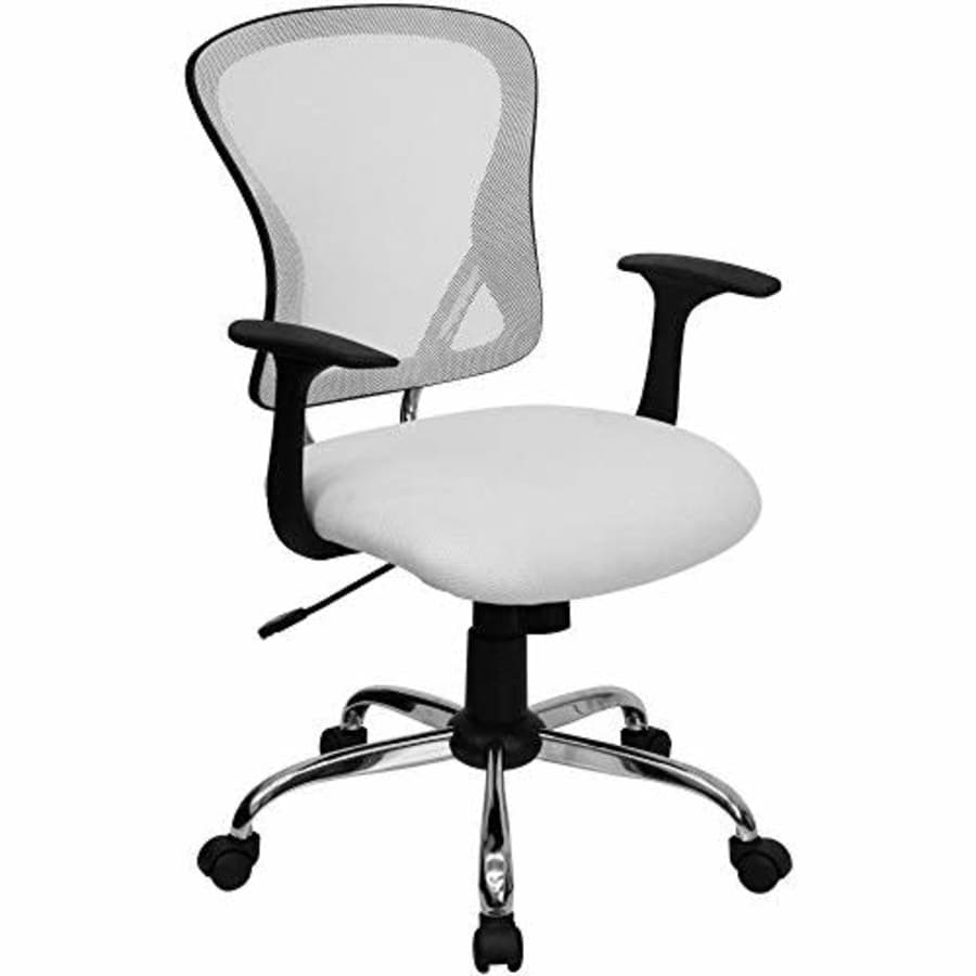 Flash Furniture Mid-Back White Mesh Swivel Task Office Chair with Chrome Base and Arms for $101