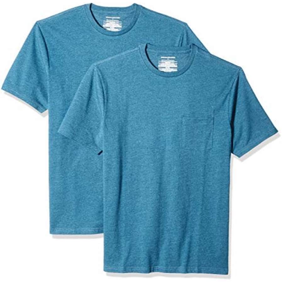 Amazon Essentials Men's 2-Pack Slim-Fit Short-Sleeve Crewneck Pocket T-Shirt, Teal Heather, X-Small for $4
