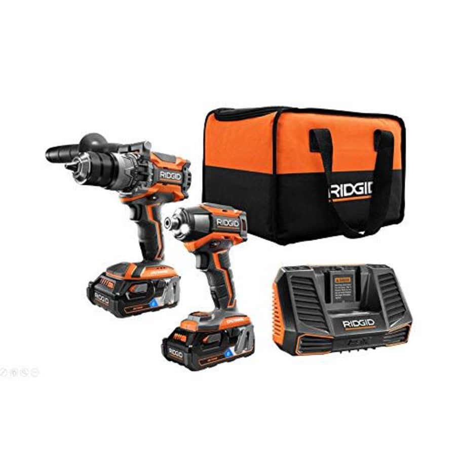 RIDGID 18-Volt OCTANE Lithium-Ion Cordless Brushless Combo Kit with Hammer Drill, Impact Driver, for $320