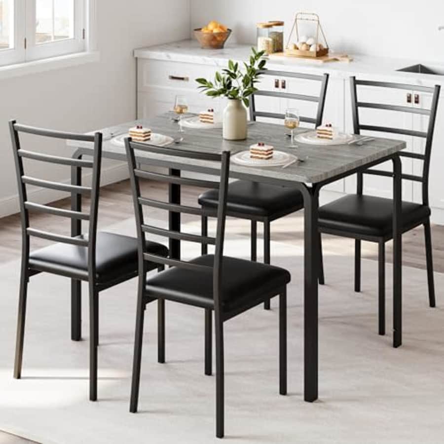 Idealhouse Dining Table Set for 4, Kitchen Table and Chairs for 4, 5 Piece Kitchen Dining Room Table Set,Wood for $185