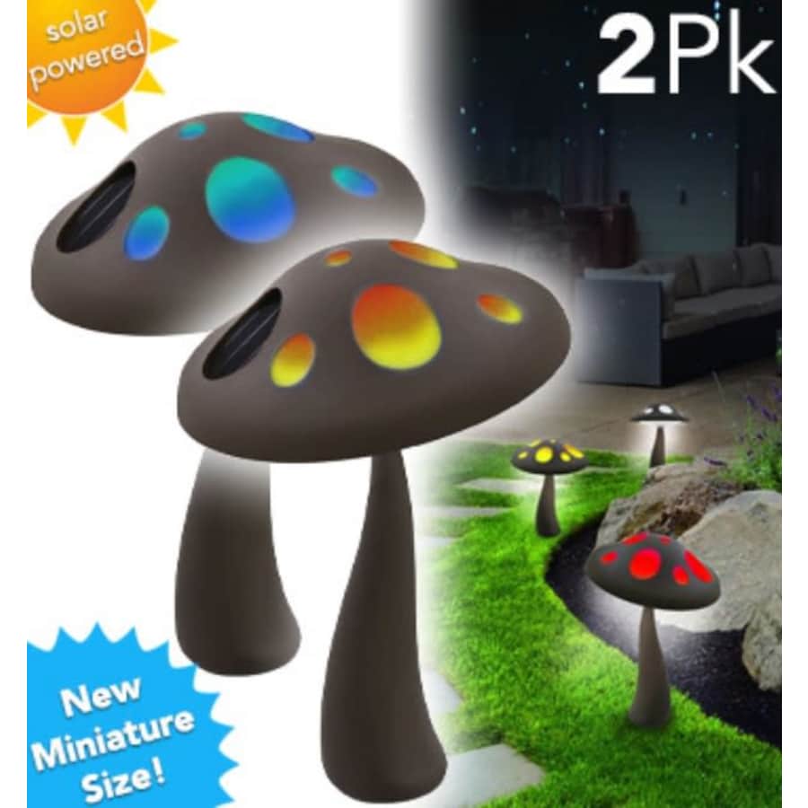 Solar-Powered LED Mushroom Color Changing Light 2-Pack for $18