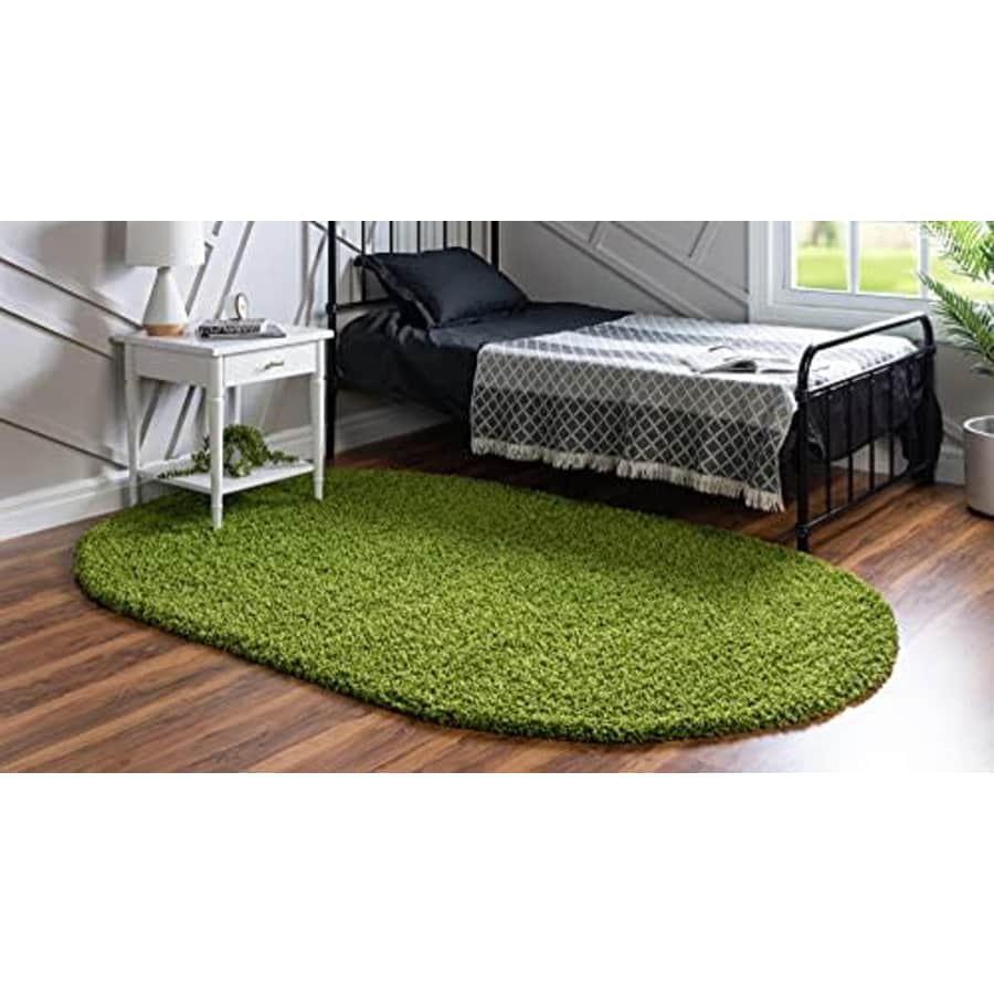 Unique Loom Solo Solid Shag Collection Area Modern Plush Rug Lush & Soft, 3' 3 x 5' 3 Oval, Grass for $31