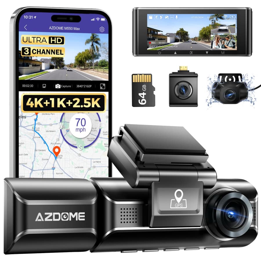 Azdome M550 Max 3-Channel Dash Cam: $84.99