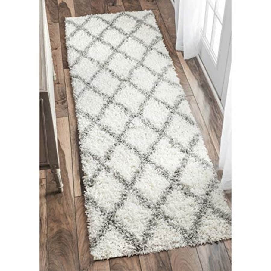 nuLOOM Trellis Cozy Soft & Plush Shag Runner Rug, 2' 8" x 8', White for $40