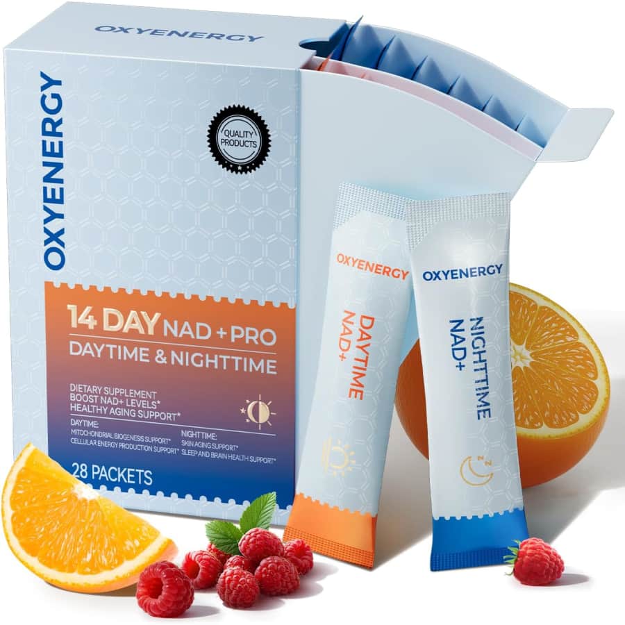 OxyEnergy 1,550mg Nicotinamide Riboside + L-Tryptophan with Resveratrol Drink Supplement 28-Pack for $12 OxyEnergy 1,550mg Nicotinamide Riboside + L-Tryptophan with Resveratrol Drink Supplement 28-Pack for $12