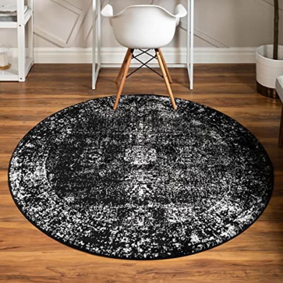 Unique Loom Sofia Collection Area Rug - Casino (6' 1" Round, Black/ Ivory) for $72 Unique Loom Sofia Collection Area Rug - Casino (6' 1" Round, Black/ Ivory) for $72