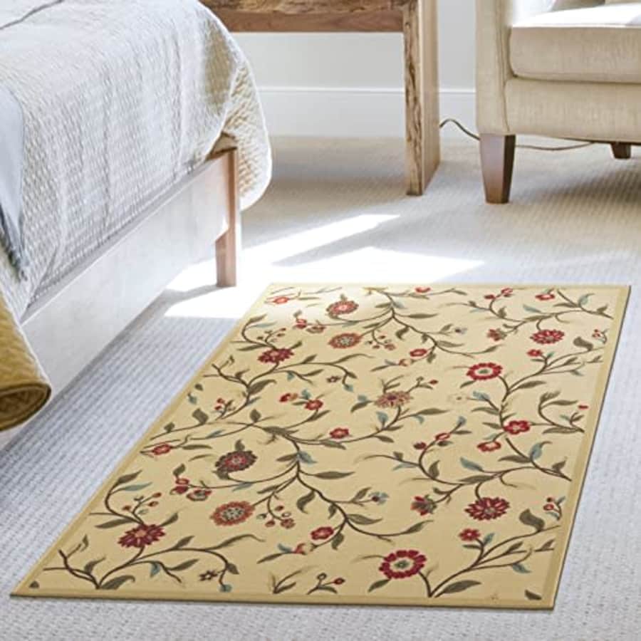 Ottomanson Ottohome Collection Non-Slip Rubberback Floral Leaves Design 3x5 Indoor Area Rug, 3'3" x for $20