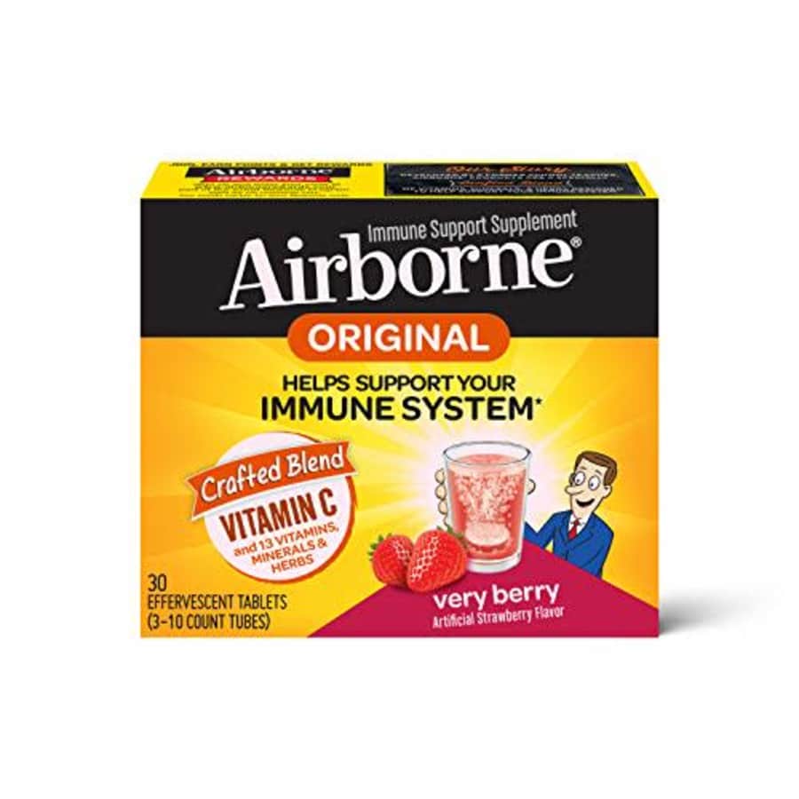 Vitamin C 1000mg (per serving) - Airborne Very Berry Effervescent Tablets (30 count in a box), for $32 Vitamin C 1000mg (per serving) - Airborne Very Berry Effervescent Tablets (30 count in a box), for $32