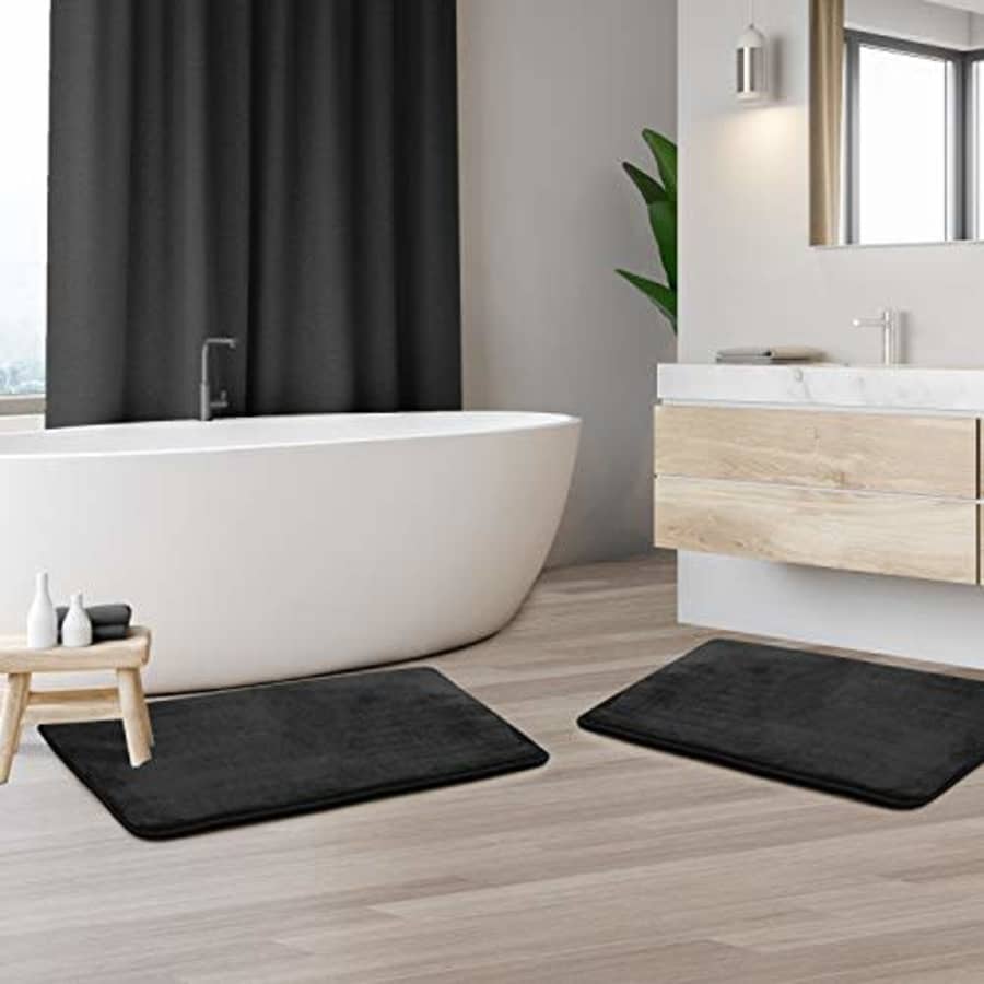 Clara Clark Memory Foam Bathrug 2 Pack Set - Black - Bath Mat and Shower Rug Small 17" x 24" Inches, Non Slip for $29