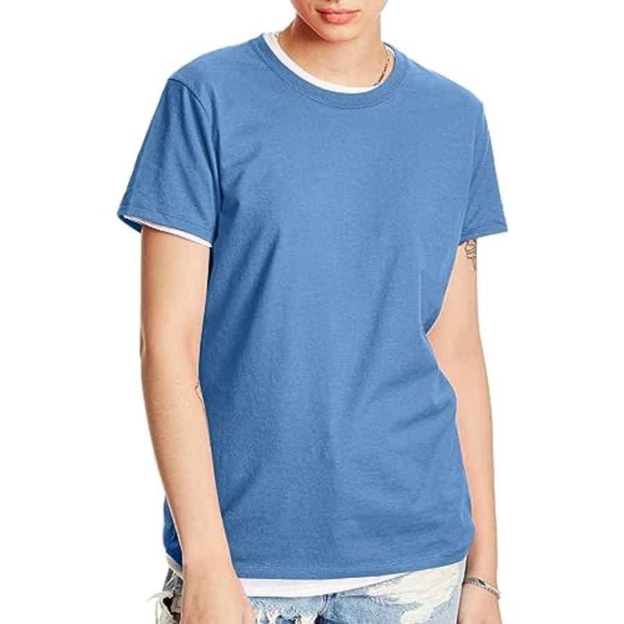 Hanes Perfect-T Crewneck T-Shirt, Lightweight Cotton Short Sleeve Tee for Women, Carolina Blue for $10 Hanes Perfect-T Crewneck T-Shirt, Lightweight Cotton Short Sleeve Tee for Women, Carolina Blue for $10