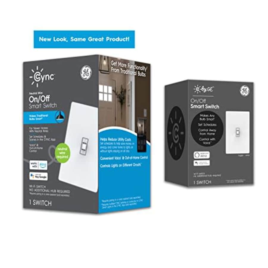 GE Lighting CYNC Smart Light Switch On/Off Toggle Style, Neutral Wire Required, Bluetooth and 2.4 for $23