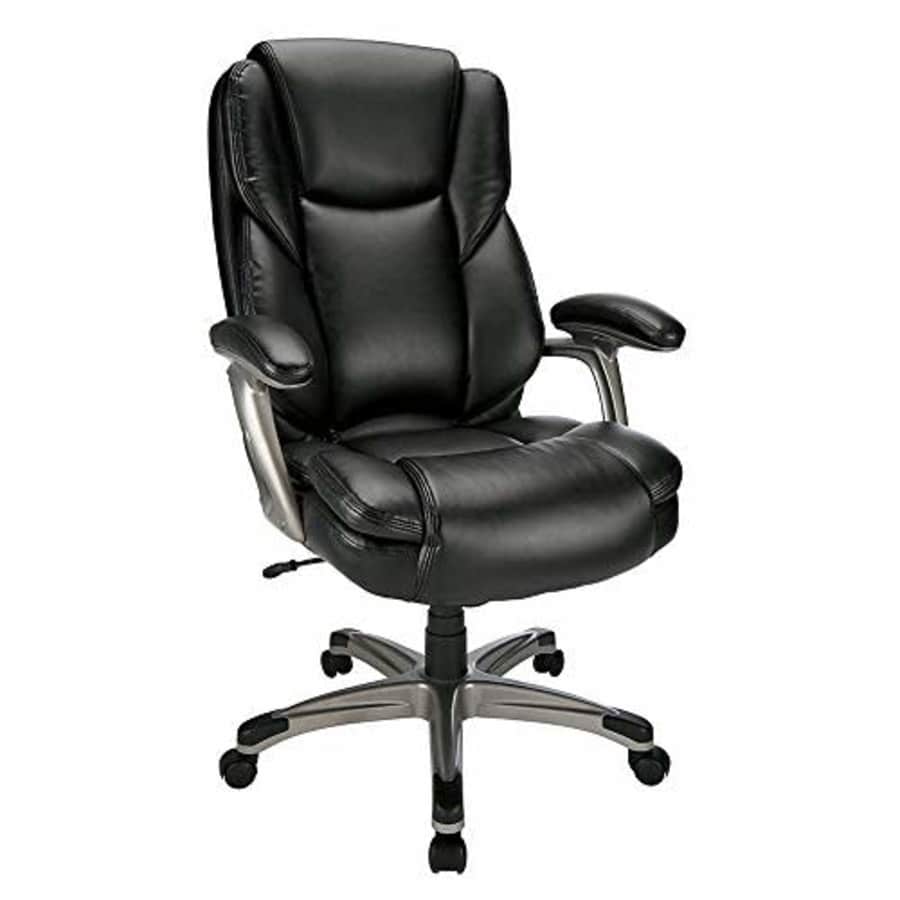 Realspace Cressfield Bonded Leather High-Back Chair, Black/Silver for $175