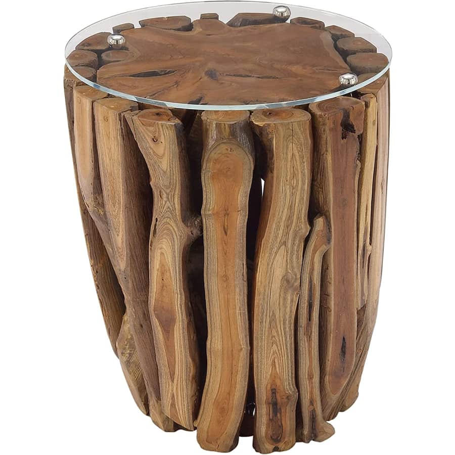 Deco 79 Reclaimed Teak Wood Glass-Top Accent Table for $106