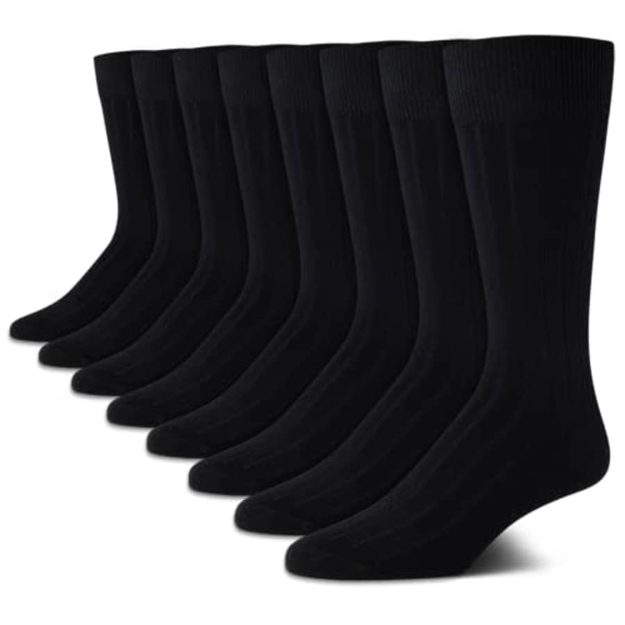 Calvin Klein Men's Dress Socks - Lightweight Cotton Blend Crew Socks (8 Pack), Size 7-12, Black for $60