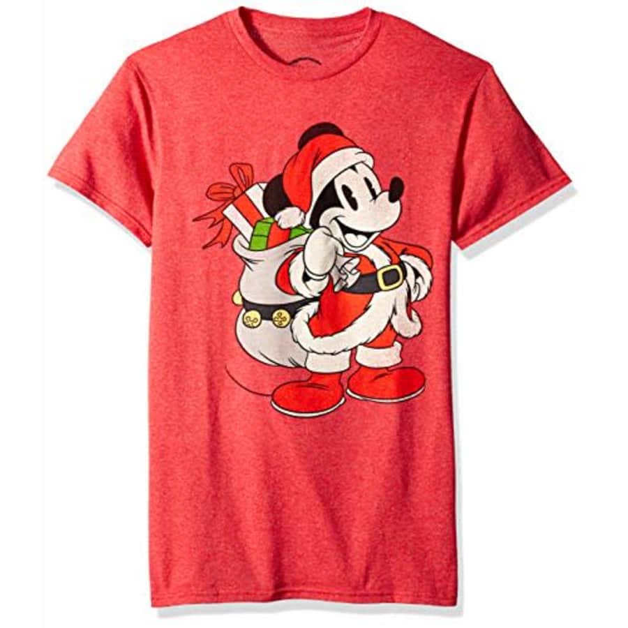 Disney Men's Christmas Mickey Mouse Santa Graphic T-Shirt, Red Heather, XX-Large for $18