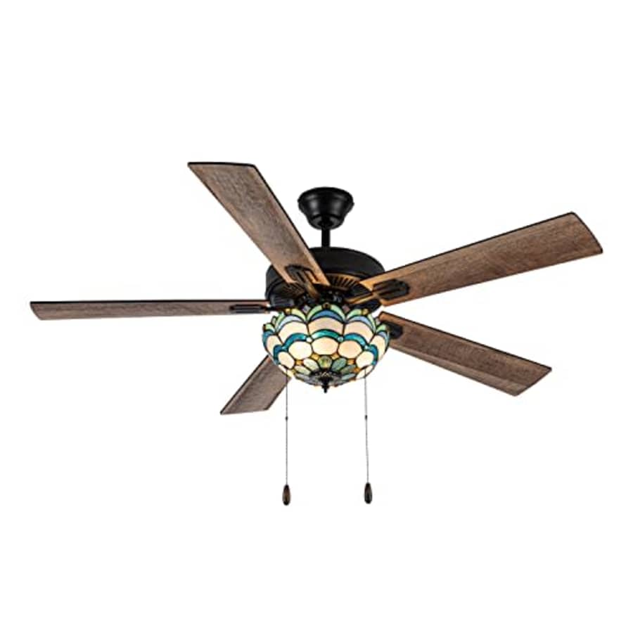 RIVER OF GOODS Tiffany-Style Ceiling Fan Light with Remote Control - 5-Blade - 52 Inches - Tiffany for $212 RIVER OF GOODS Tiffany-Style Ceiling Fan Light with Remote Control - 5-Blade - 52 Inches - Tiffany for $212