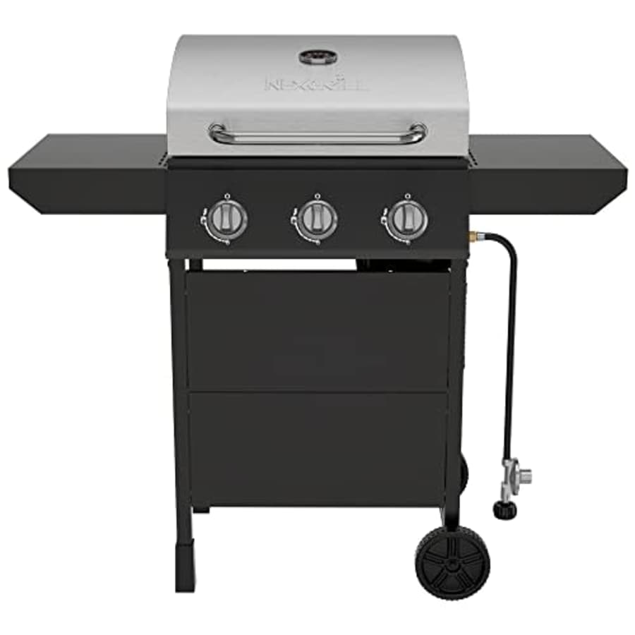 Nexgrill Premium 3 Burner Propane Barbecue Gas Grill, Side Table Open Chart with Wheels, Outdoor for $165