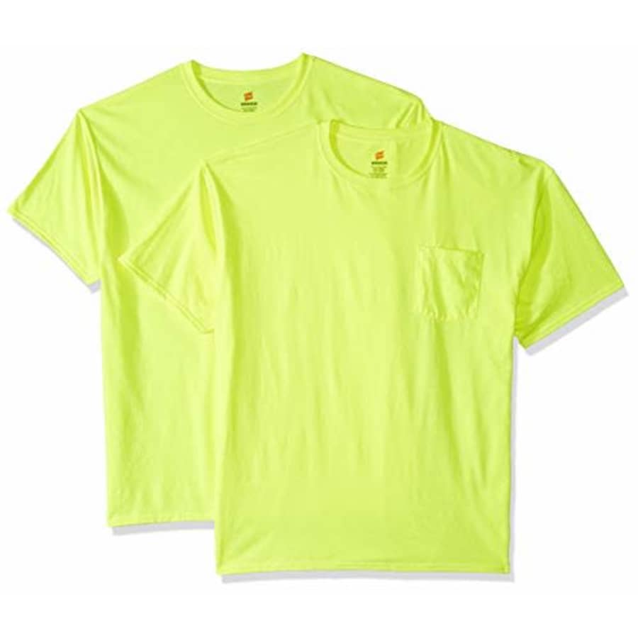Hanes mens Men's Workwear Short Sleeve Tee (2-pack) T Shirt, Safety Green, XX-Large US for $16