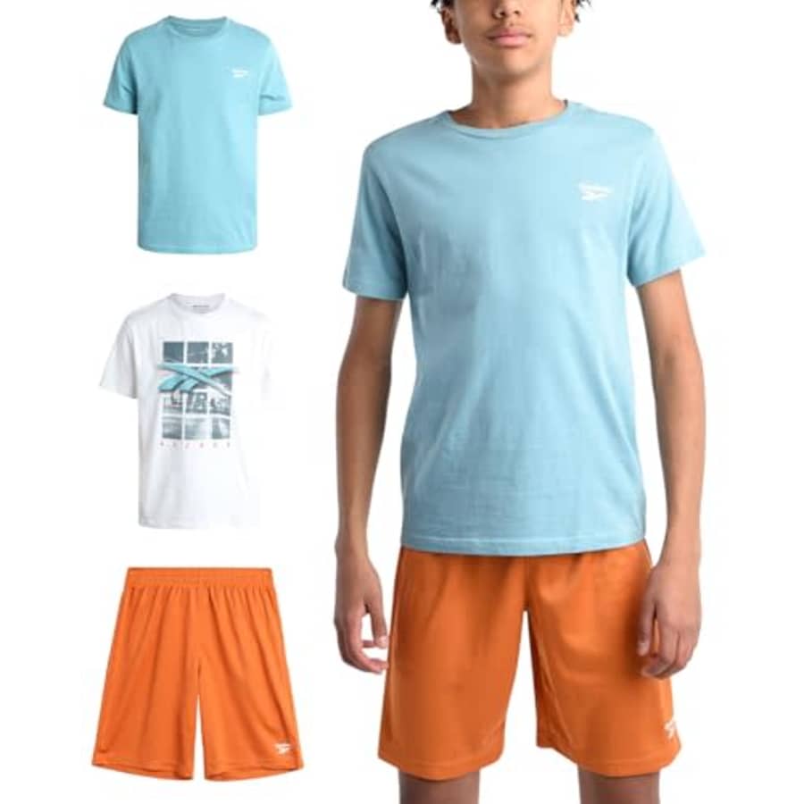 Reebok Boys' Active Shorts Set - 3 Piece Performance Short Sleeve T-Shirt and Mesh Basketball for $20