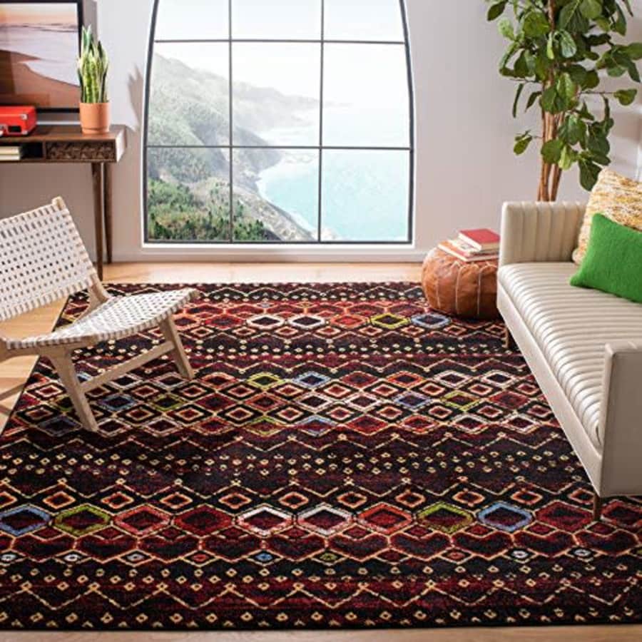 Safavieh Amsterdam Collection AMS108P Moroccan Boho Non-Shedding Living Room Bedroom Area Rug, 5'1" for $79
