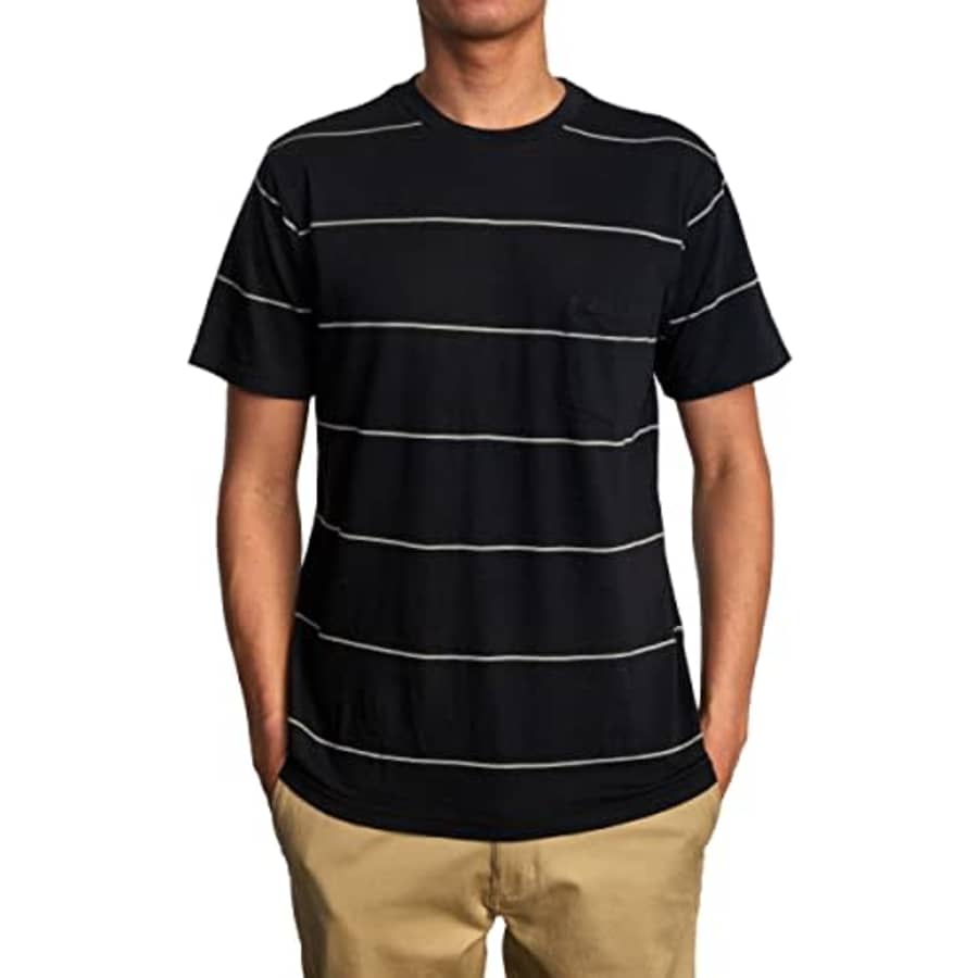 RVCA Men's DYE Short Sleeve Premium Shirt, PTC Pigment Stripe Tee/Pirate Black, Large for $28