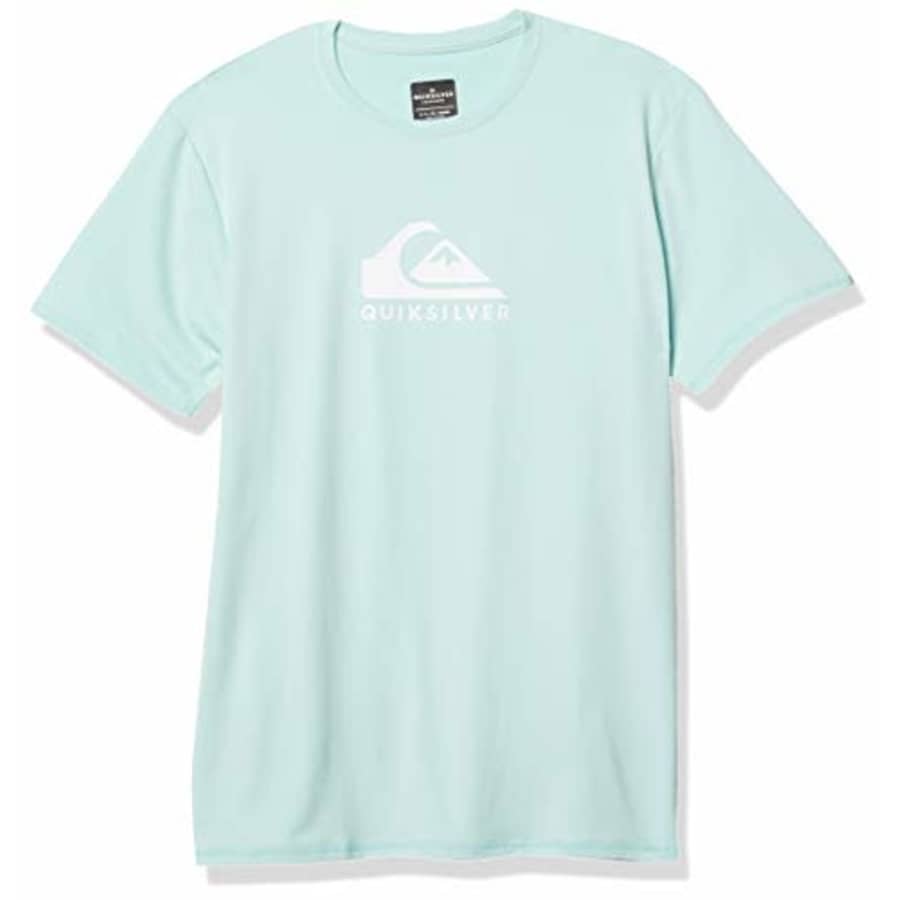 Quiksilver Men's Solid Streak Short Sleeve Rashguard UPF 50+, Eggshell Blue, L for $32 Quiksilver Men's Solid Streak Short Sleeve Rashguard UPF 50+, Eggshell Blue, L for $32