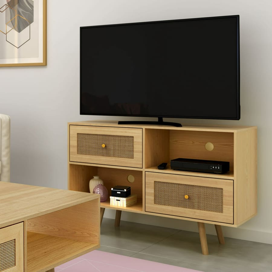 Atlantic Furniture Atlantic Loft & Luv Coda Rattan TV/Entertainment Stand for $77 Atlantic Furniture Atlantic Loft & Luv Coda Rattan TV/Entertainment Stand for $77