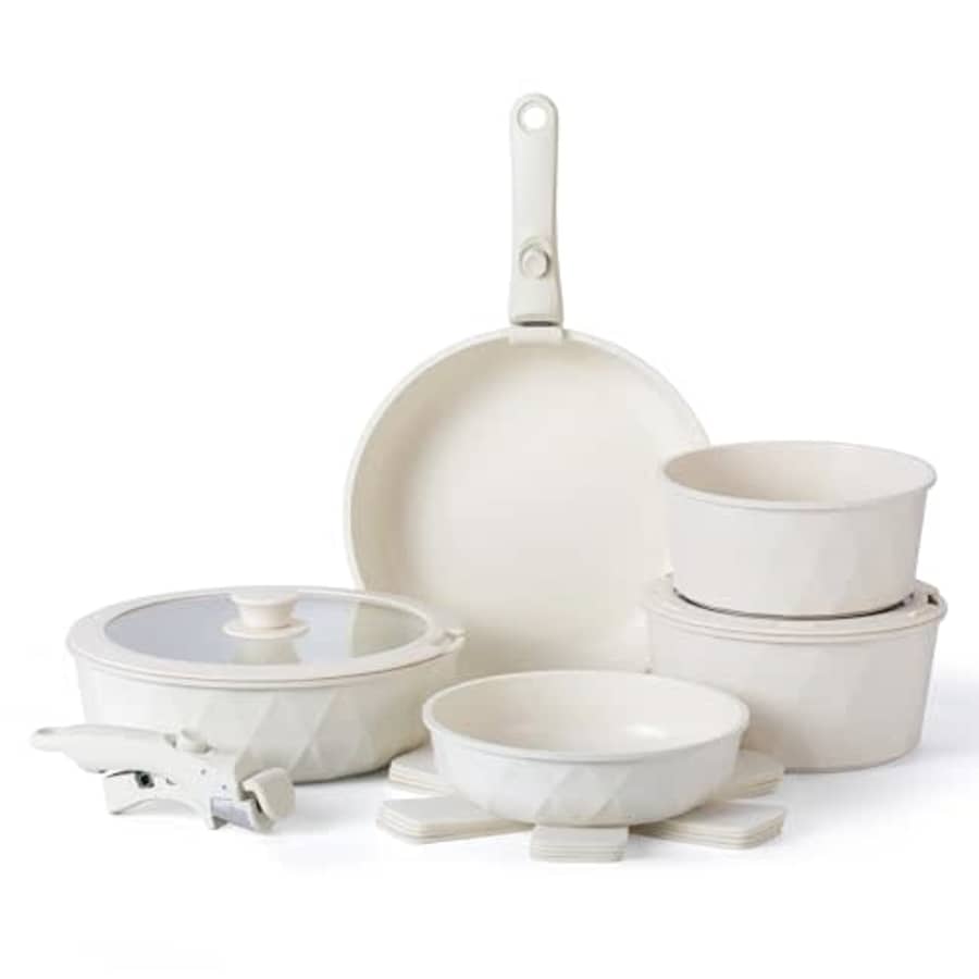 Country Kitchen 13 Piece Pots and Pans Set - Safe Nonstick Kitchen Cookware with Removable Handle, for $130