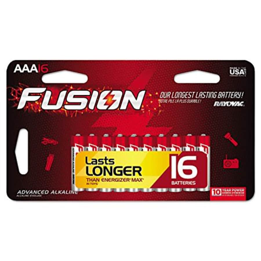Rayovac 82416LTFUSK Fusion Advanced Alkaline Batteries, AAA, 16/Pack for $20 Rayovac 82416LTFUSK Fusion Advanced Alkaline Batteries, AAA, 16/Pack for $20