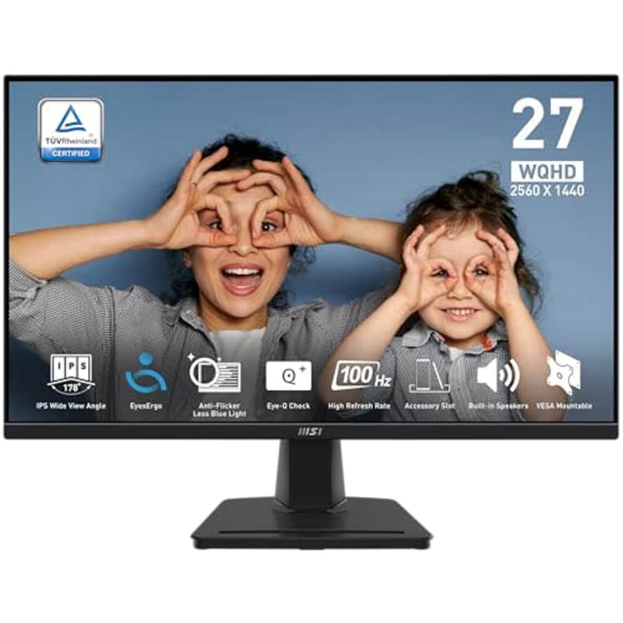 MSI PRO MP275Q 27 Inch WQHD Office Monitor - 2560 x 1440 IPS Panel, 100 Hz, Eye-Friendly Screen, for $140