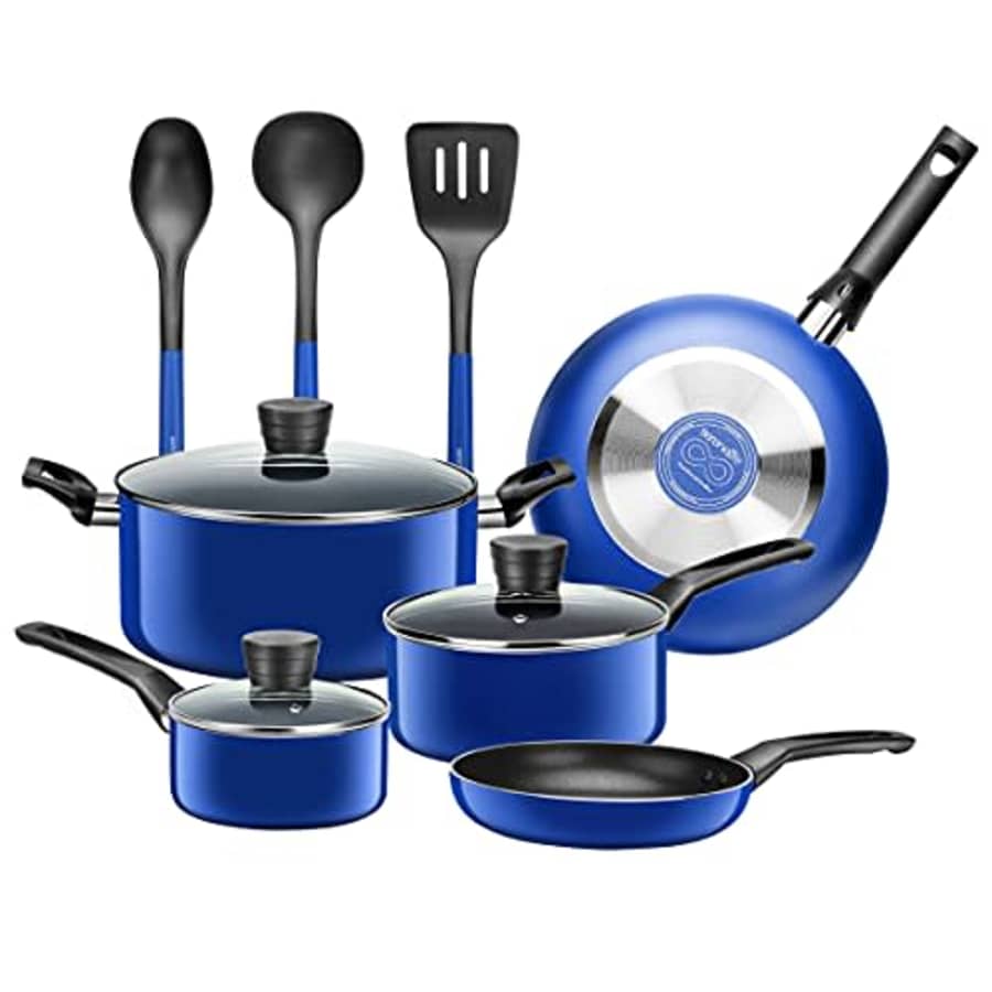 SereneLife Kitchenware Pots & Pans Basic Kitchen Cookware, Black Non-Stick Coating Inside, Heat for $71