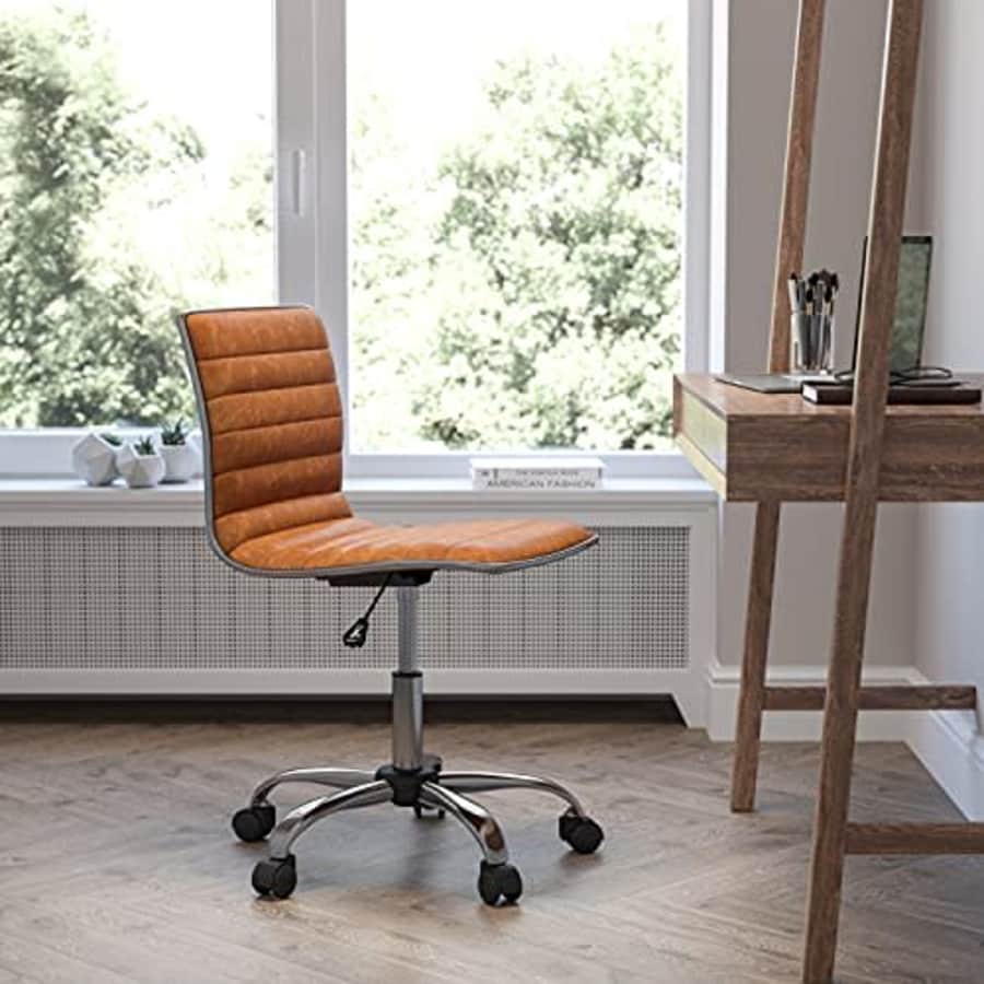 Flash Furniture Office Task Chair - Brown Vinyl - Chrome Frame - Armless - Ribbed Back and Seat - for $70