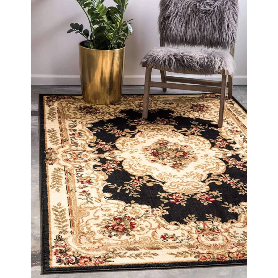 Unique Loom Versailles Collection 5x8-Foot Traditional Classic Black Area Rug for $36