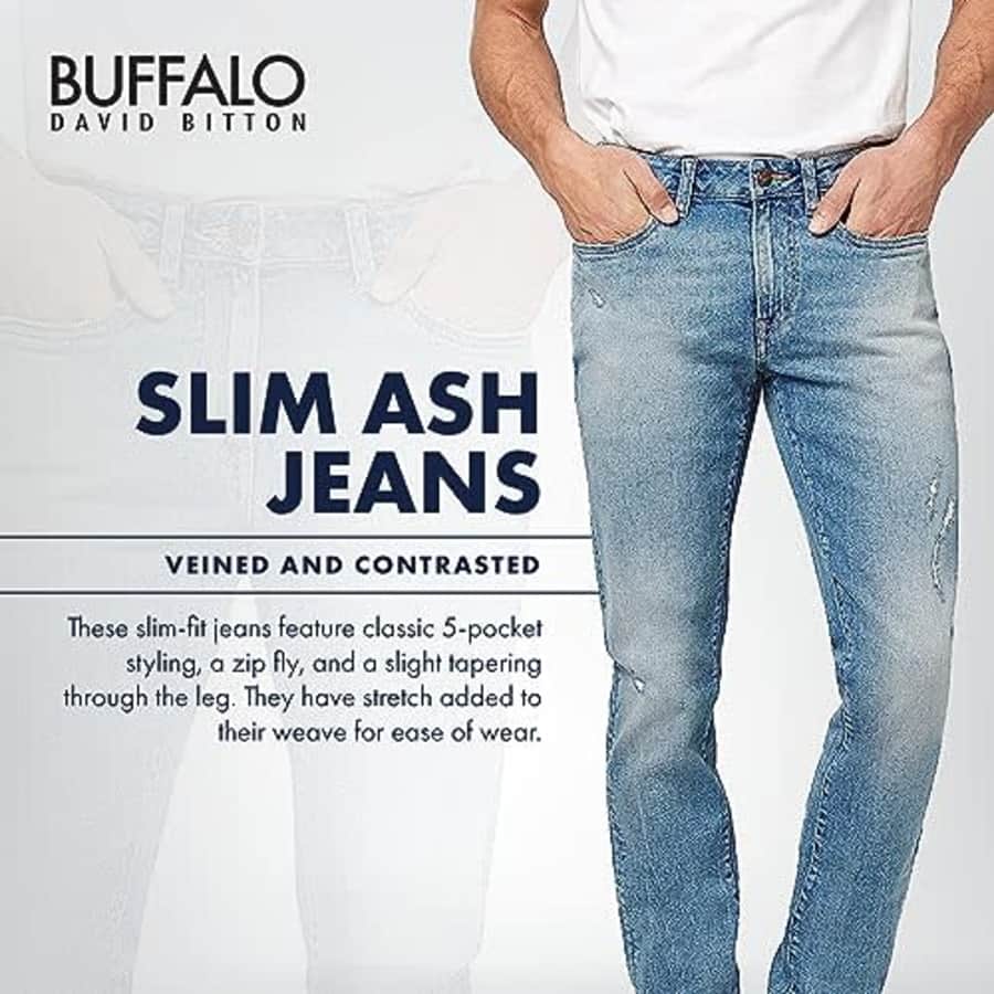 Buffalo David Bitton mens Slim Ash Jeans, Veined and Contrasted, 33W x 34L US for $50 Buffalo David Bitton mens Slim Ash Jeans, Veined and Contrasted, 33W x 34L US for $50
